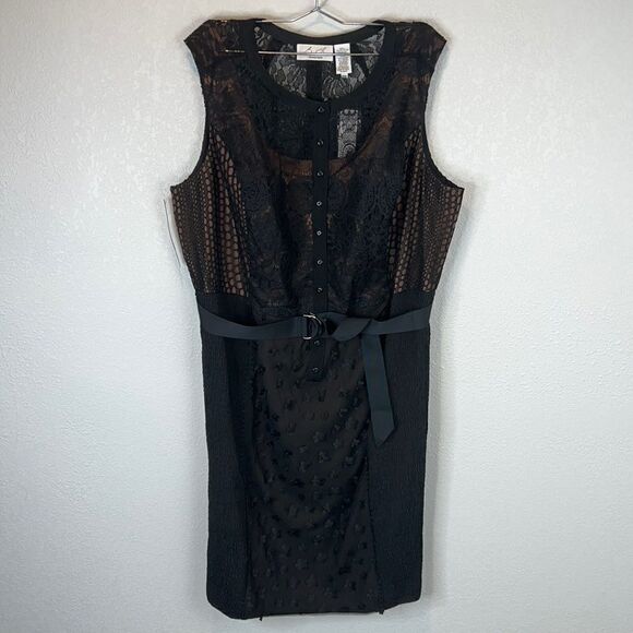 New Byron Lars Beauty Mark Black Floral Applique Lace Sheath Gisella Size 22 - Picture 2 of 16